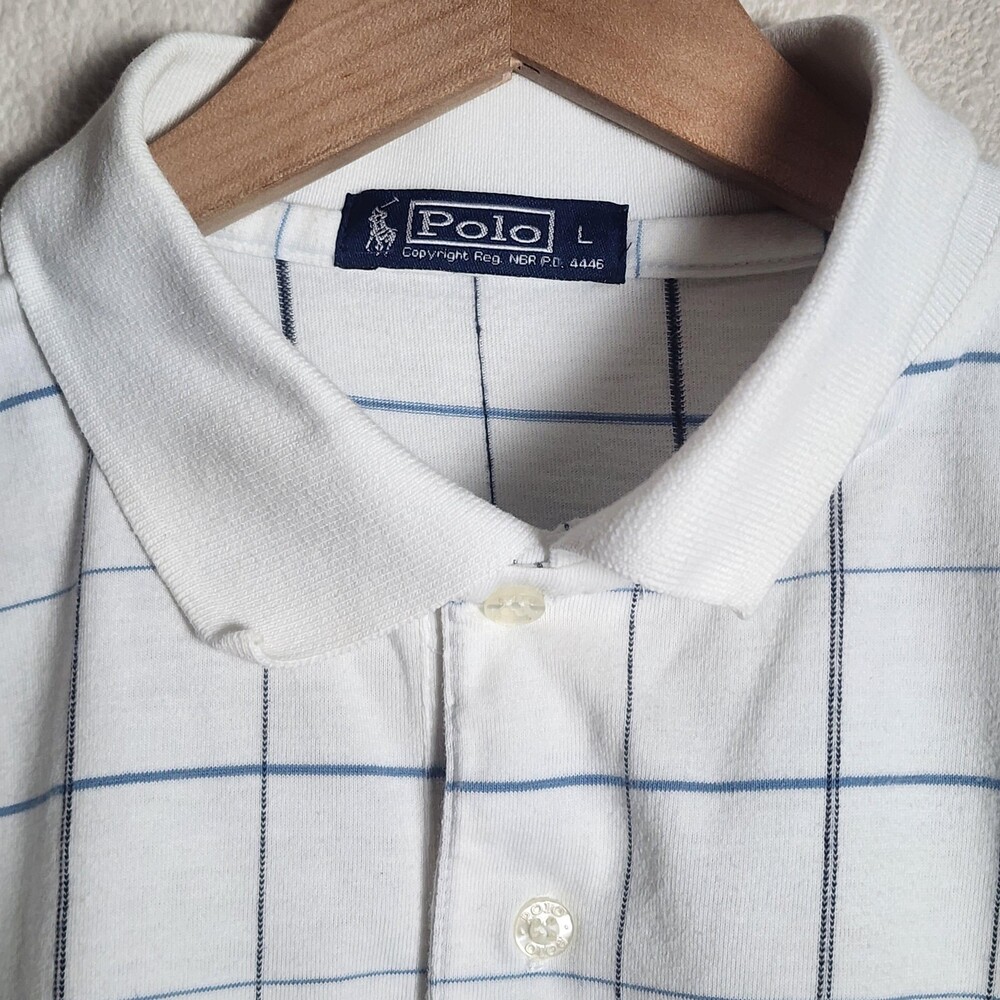 Polo Ralph Lauren Polo Shirt Mens Large White Check Cotton Pony Logo Casual - Picture 4 of 9